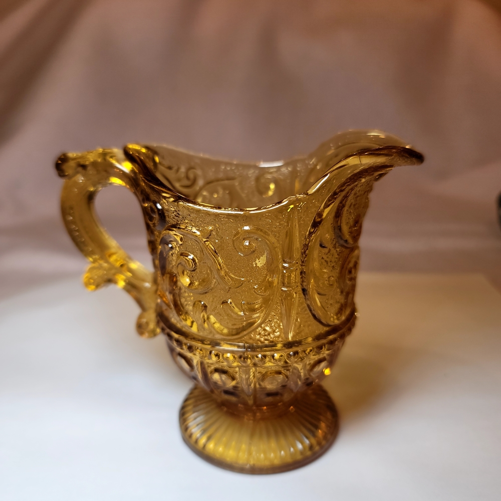 0827. Portieux Vallerysthal "Louis XV" amber glass creamer ~ From FRANCE! SWEET!